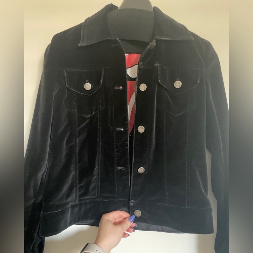 Alice + Olivia Black Velvet Jacket with Red Graphic